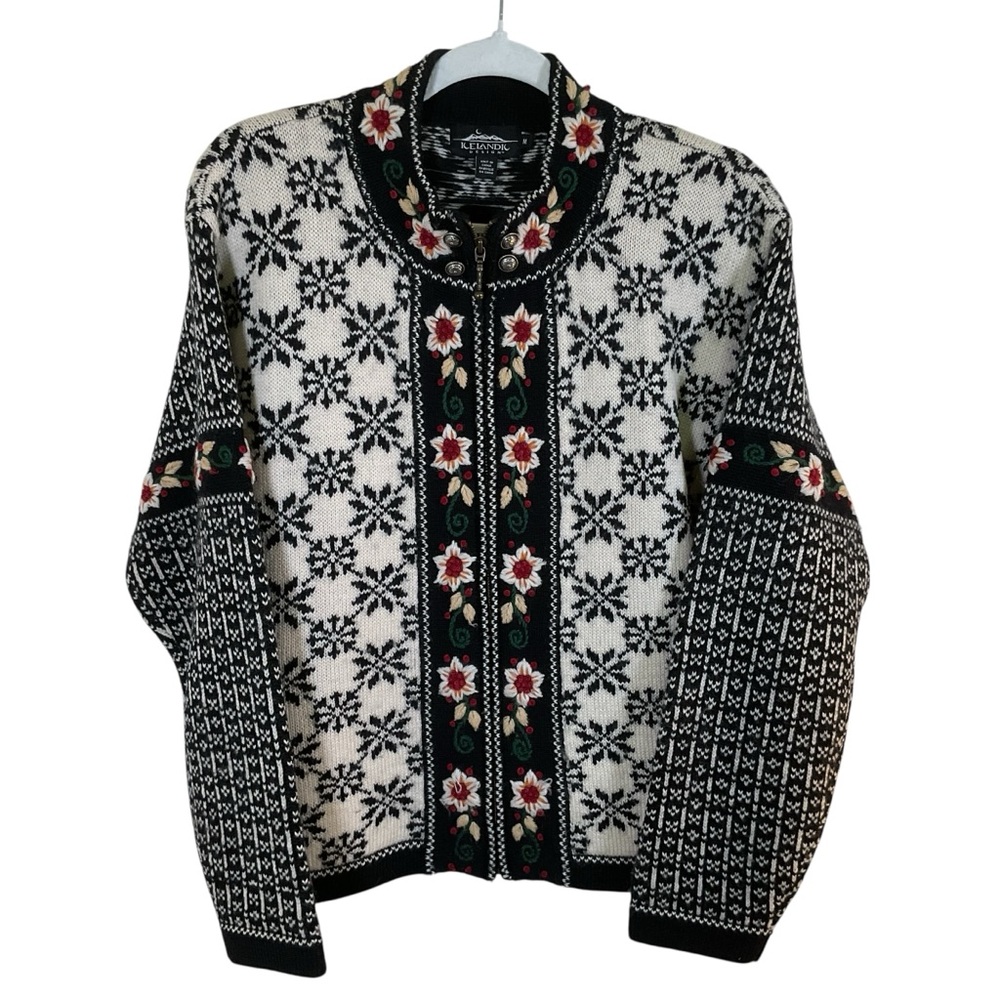 Icelandic Design Women’s 100% Wool Knit Zip Front Cardigan. Size M.